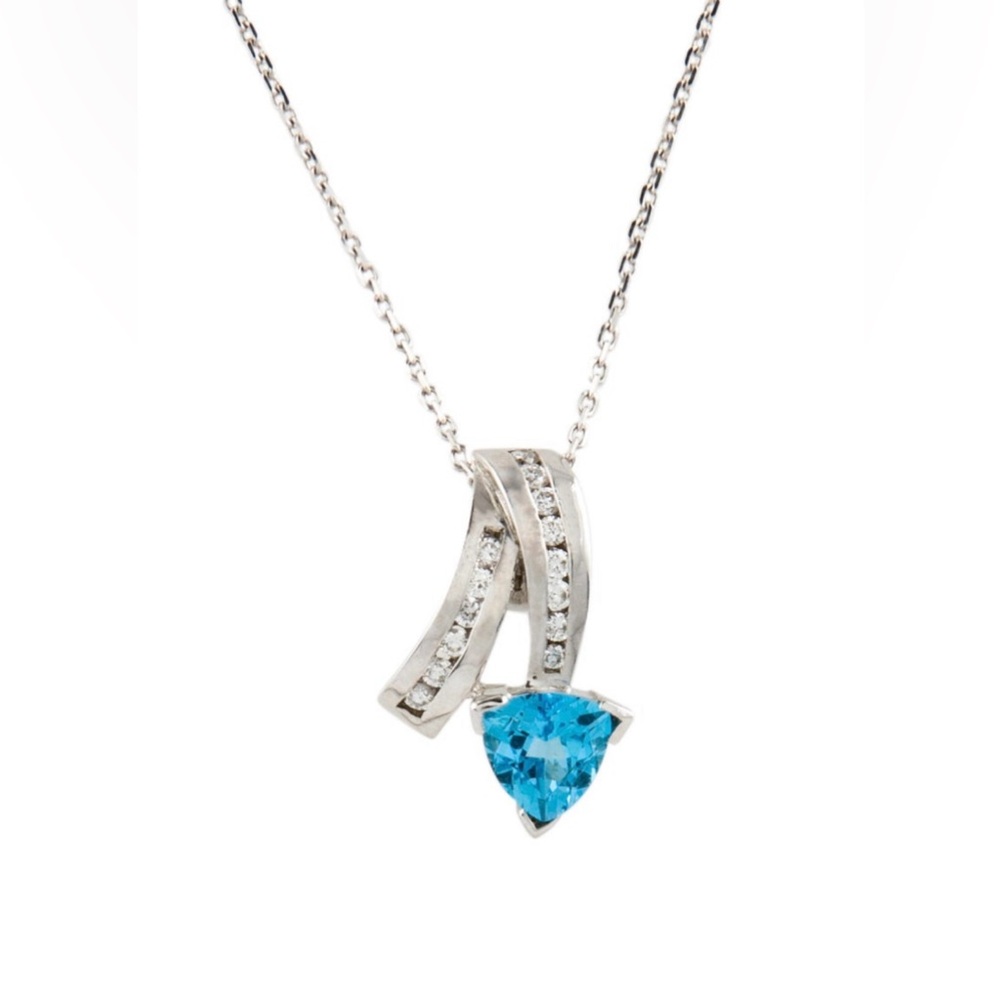 14KT Natural Blue Topaz and Natural Diamonds Pendant Necklace